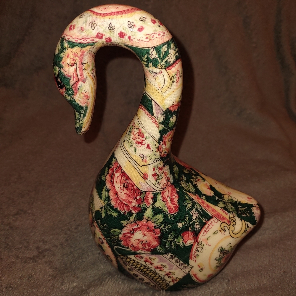 Vintage Decoupage Fabric Patchwork Swan